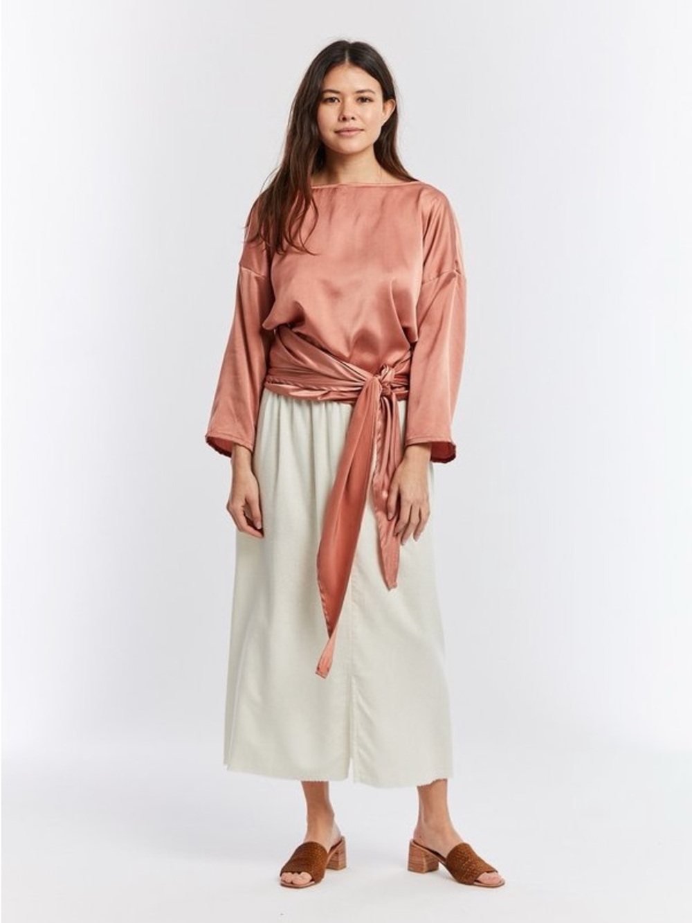 NWT MBS Wrap Top 100% Silk Charmeuse one size peach pink naturally dyed - Picture 11 of 12